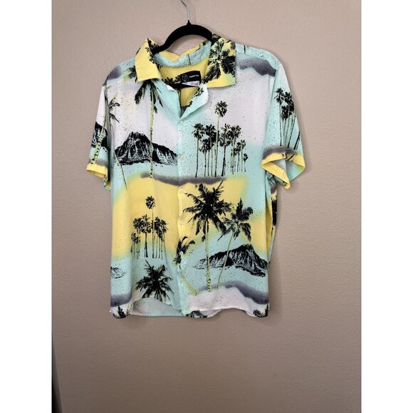 Original Use Men’s White Blue Shirt XXL Palm tree collared button up Rayon - Picture 1 of 6